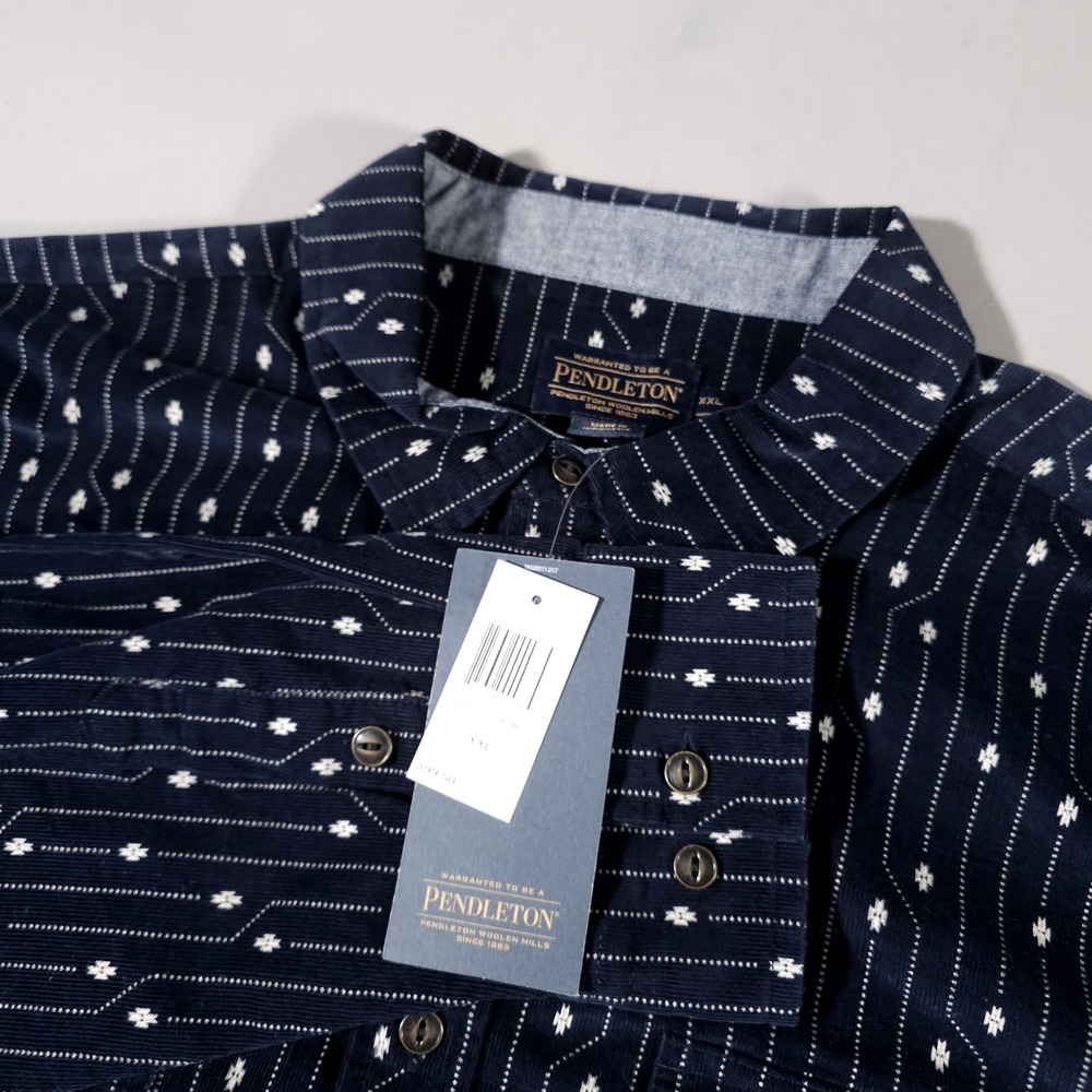 Pendleton Corduroy Shirt Mens XXL Navy Blue Geometric Print RA800-79296 NWT